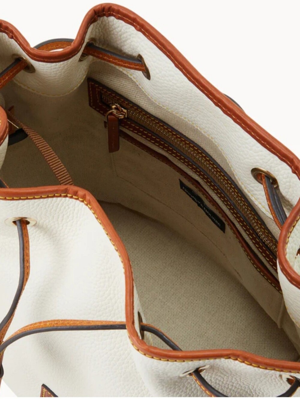 Dooney & Bourke Pebbled Leather Drawstring Bucket In White/Tan, Gold, BRAND NEW! - Picture 3 of 12